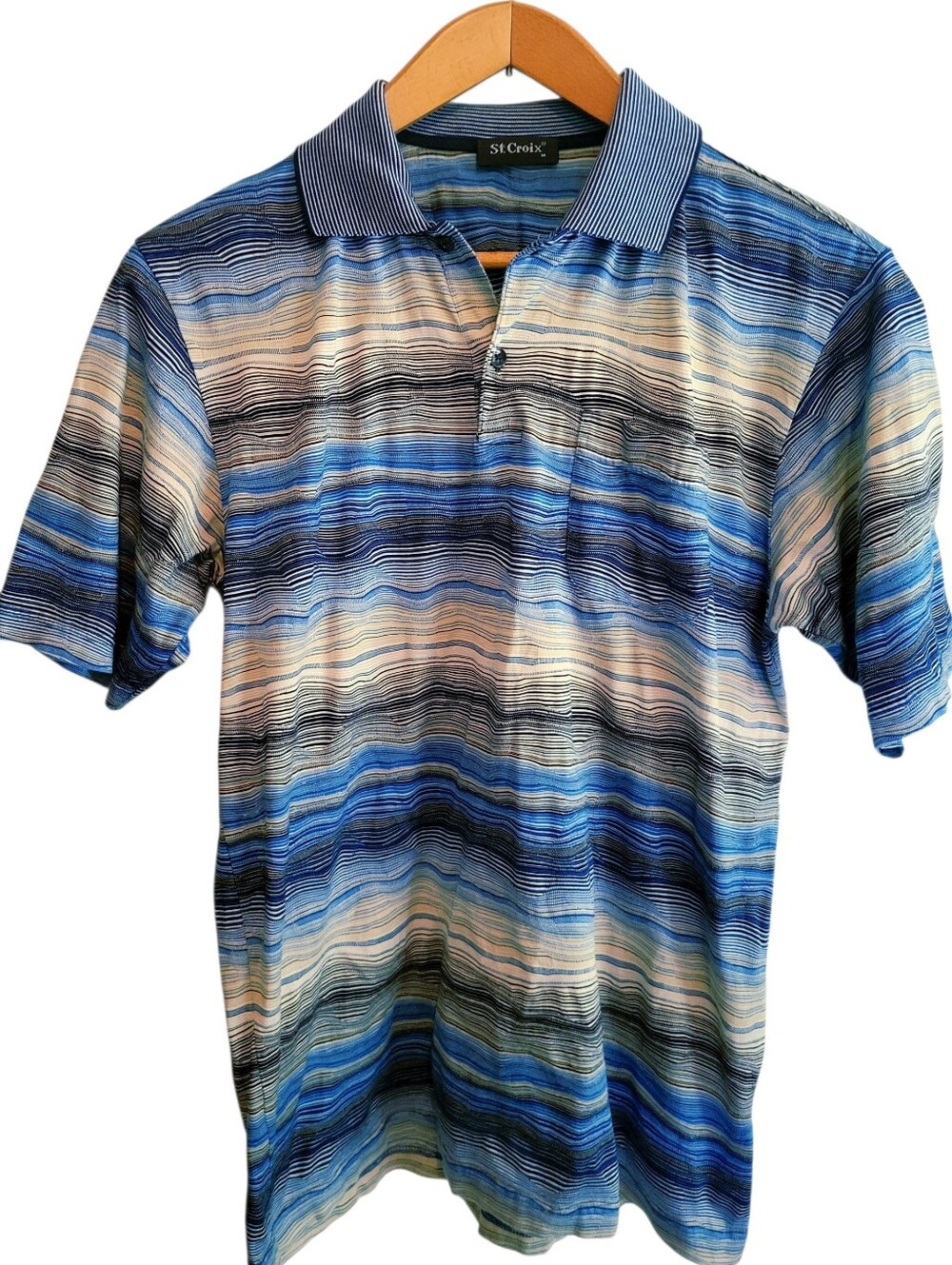 VTG St. Croix vintage men's knit polo Wavy Pattern 100% Cotton Size M Italy